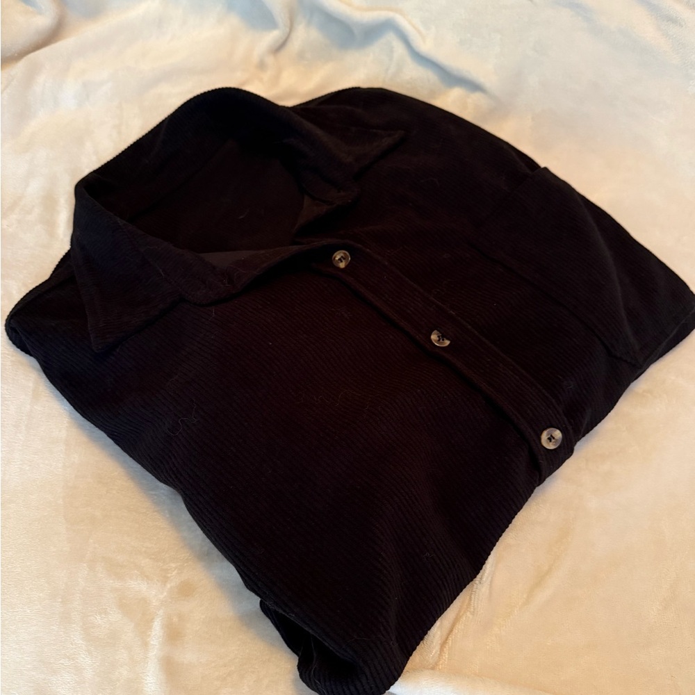 Women’s Large Black Corduroy Button-Up Shirt